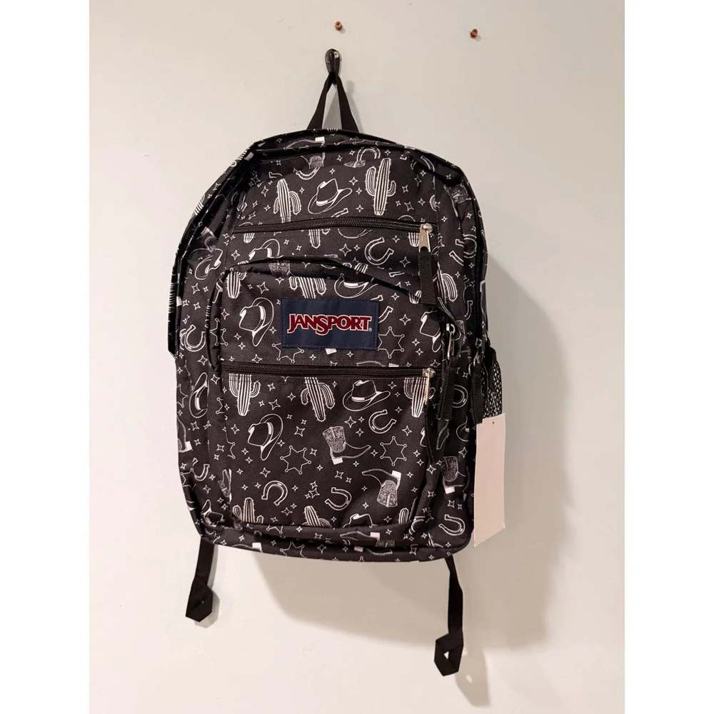 JanSport Big Student Backpack Black White Western Cactus Cowboy JS0A47JKA0F 34L